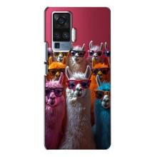 Чехол с принтом стильные животные для Виво Х50 Про – Ламы в очках