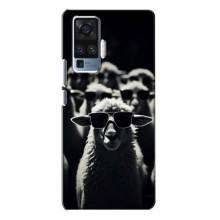 Чехол с принтом стильные животные для Виво Х50 Про – Овечка в очках