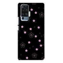 Чехол с розовым рисунком для Vivo X50 Pro – Розовые цветы на черном