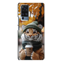 Печатный чехол «Зверята с кофе» для Vivo X50 Pro – Тигр с кофе