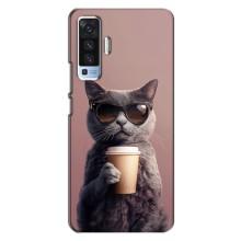 Чохол з принтом стильні тварини для ВiВО X50 – Кіт з кавою