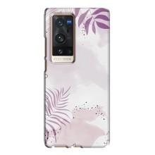 Чехол с цветочным принтом на Виво Х60 Про Плюс – Фиолетовые листья