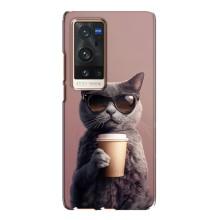 Чехол с принтом стильные животные для Виво Х60 Про Плюс – Кот с кофе