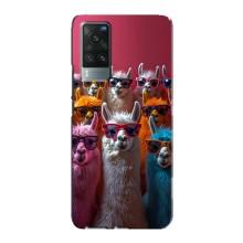 Чехол с принтом стильные животные для Виво Х60 Про – Ламы в очках