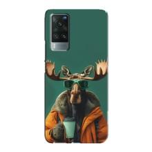Чехол с принтом стильные животные для Виво Х60 Про – Лось с кофе