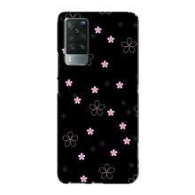 Чехол с розовым рисунком для Vivo X60 Pro – Розовые цветы на черном