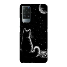 Чехол с принтом для Vivo X60 (AlphaPrint) Модные коты (Котик и луна)