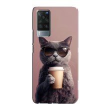 Чехол с принтом стильные животные для Виво Х60 (Кот с кофе)