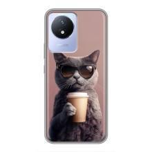Чохол з принтом стильні тварини для ViVO Y02
				украинскими буквами и цифрами: ВіВО У02 (Кіт з кавою)