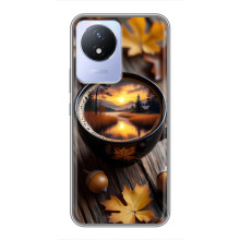 Чехол с уникальным дизайном «Осень с кофе» для Vivo Y02 – Тёмный кофе
