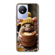 Друкований чохол 'Звірята з кавою' для Vivo Y02 – Мишка з кавою