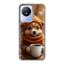 Друкований чохол 'Звірята з кавою' для Vivo Y02 – Песик з кавою