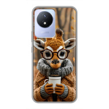 Друкований чохол 'Звірята з кавою' для Vivo Y02 – Жираф з кавою