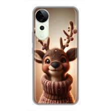 Яркий чехол для ViVO Y04s с Зимними Оленятами – Олень в свитере
