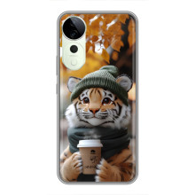 Друкований чохол 'Звірята з кавою' для ViVO Y04s – Тигр з кавою
