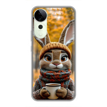 Друкований чохол 'Звірята з кавою' для ViVO Y04s – Зайчик з кавою