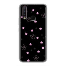 Чохол з розовим принтом для ViVO Y17 (Рожеві квіти на чорному)