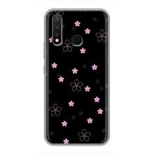 Чохол з розовим принтом для Vivo Y19 – Рожеві квіти на чорному