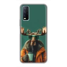 Чехол с принтом стильные животные для Виво у20 (Лось с кофе)