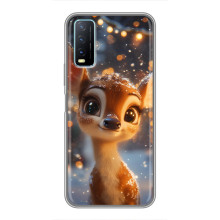 Яркий чехол для ViVO Y20 с Зимними Оленятами – Оленёнок среди гирлянд
