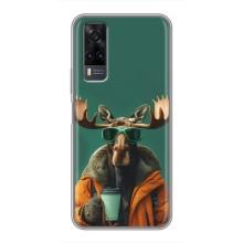 Чехол с принтом стильные животные для Виво у31 – Лось с кофе