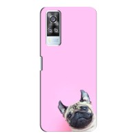 Бампер для Vivo Y51 (2020) с картинкой "Песики" (Собака на розовом)
