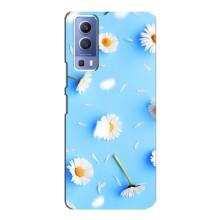 Чехол с Цветами для Vivo Y72 (ромашки на голубом)