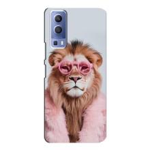Чехол с принтом стильные животные для Виво у72 – Лев в очках