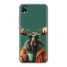Чехол с принтом стильные животные для Виво у91с – Лось с кофе
