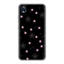 Чехол с розовым рисунком для ViVO Y91C – Розовые цветы на черном