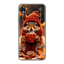 Печатный чехол «Зверята с кофе» для ViVO Y91C – Белка с кофе
