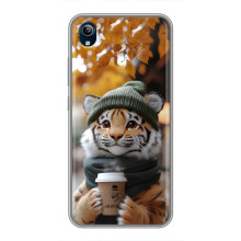 Печатный чехол «Зверята с кофе» для ViVO Y91C – Тигр с кофе