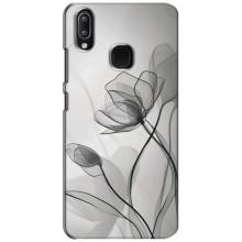 Чехол с цветочным принтом на Виво у93 Лайт (Черные цветы)