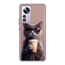Чохол з принтом стильні тварини для Сяомі 12 / 12х – Кіт з кавою