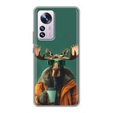 Чохол з принтом стильні тварини для Сяомі 12 / 12х – Лось з кавою