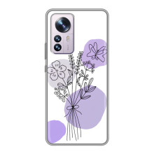 Силиконовый чехол с принтом в цветах на Xiaomi 12 / 12X – Фиолетовый букет