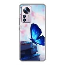Силиконовый бампер с картинкой животных для Xiaomi 12 / 12X (Бабочка синяя)