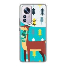 Силиконовый бампер с картинкой животных для Xiaomi 12 / 12X (Олень с шарфом)