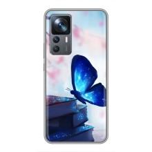 Силиконовый бампер с картинкой животных для Xiaomi 12T Pro (Бабочка синяя)