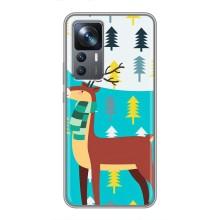Силиконовый бампер с картинкой животных для Xiaomi 12T Pro (Олень с шарфом)