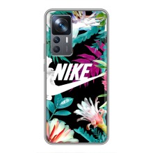 Силиконовый Чехол на Xiaomi 12T Pro с картинкой Nike (Цветочный Nike)