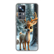 Яркий чехол для Xiaomi 12T Pro с Зимними Оленятами (Оленёнок в лесу)