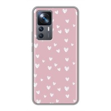 Чехол с розовым рисунком для Xiaomi 12T (Сердечки на розовом)