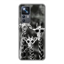 Силиконовый чехол с КАРТИНКАМИ лето для Xiaomi 12T (AlphaPrint) (Жирафы в очках)