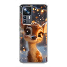 Яркий чехол для Xiaomi 12T с Зимними Оленятами (Оленёнок среди гирлянд)