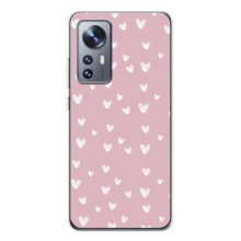 Чехол с розовым рисунком для Xiaomi 12 / 12X (Сердечки на розовом)