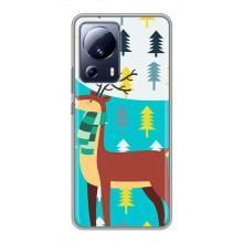 Силиконовый бампер с картинкой животных для Xiaomi 13 Lite (Олень с шарфом)