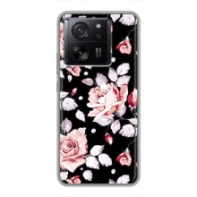 Чехлы с Цветами для Xiaomi 13T (VPrint) (Цветочки на черном)
