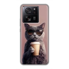 Чехол с принтом стильные животные для Сяоми 13Т (Кот с кофе)
