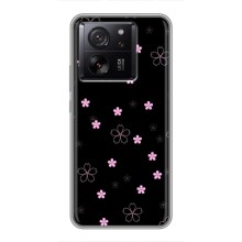 Чехол с розовым рисунком для Xiaomi 13T (Розовые цветы на черном)
